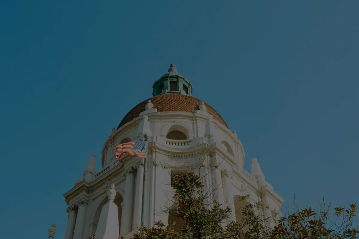 The dome of Pasadena City Hall against a blue sky
