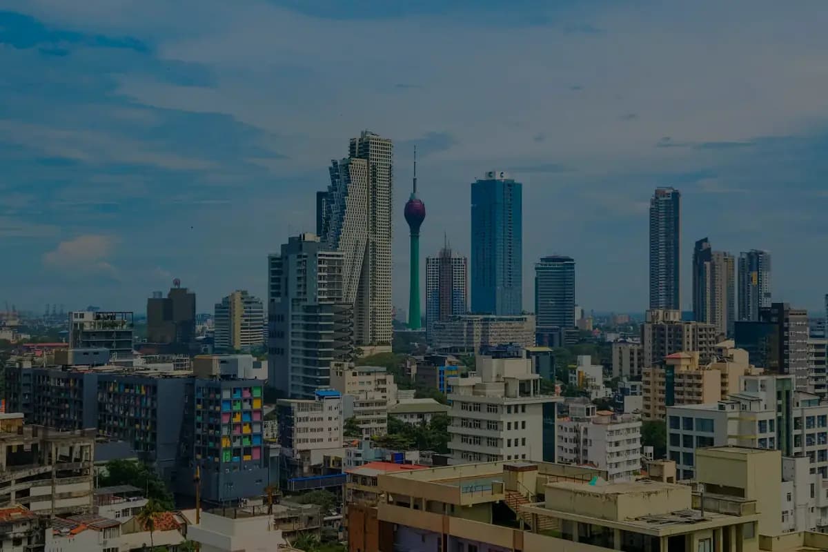 A Sri Lankan city skyline with the Lotus Tower